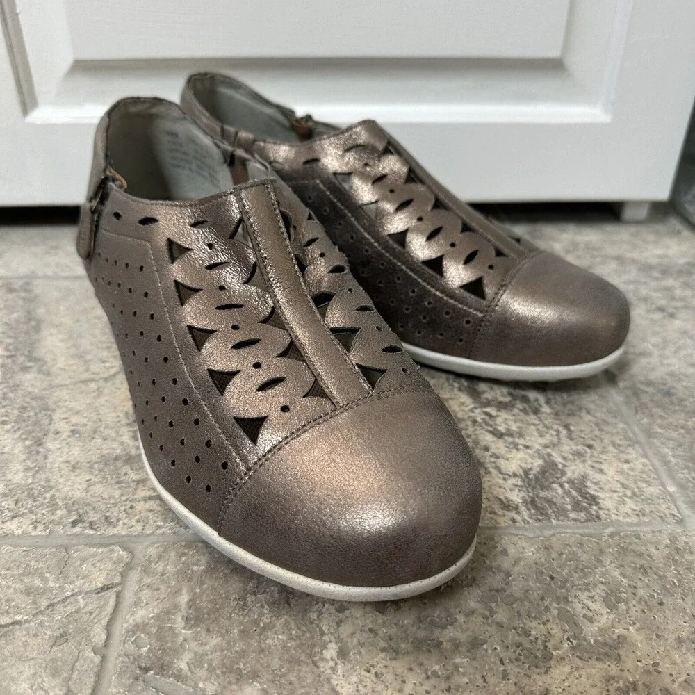Drew Bronze Leather Comfort Shoes Wide Width Slip On 9 WW